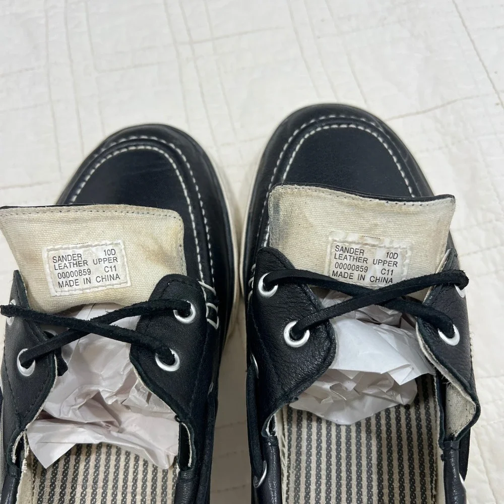 Polo Ralph Lauren Sander Mens Black Leather Boat Shoes Loafers Size 10D 00000859